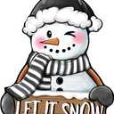 Winter Snowman Front Door Sign, Let It Snow Farmhouse Wood Hanger Outdoor Outside Porch Home Decor, Rustic Christmas Wooden Wreath Indoor Wall Hanging Decoration