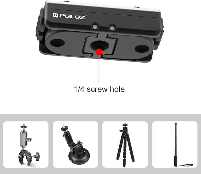 PULUZ Magnetic Quick Release Mount for Insta360 Ace/Ace Pro/DJI OSMO Action4/GoPro HERO12, Metal Quick Release Base with 1/4-inch Screw Hole and Adapter, Black
