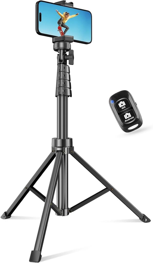 SENSYNE 62" Phone Tripod & Selfie Stick, Extendable Cell Phone Tripod Stand with Wireless Remote and Phone Holder, Compatible with iPhone Android Phone, Camera (Black)