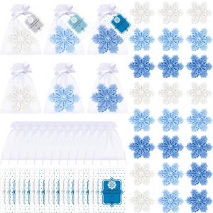 Treela 24 Sets Little Snowflake Baby Shower Favors for Guests Christmas Snowflake Candles Scented Christmas Goody Bag Stuffers Winter Baby Birthday Party Favor with Thank You Cards Organza Bags (Blue Gradient)