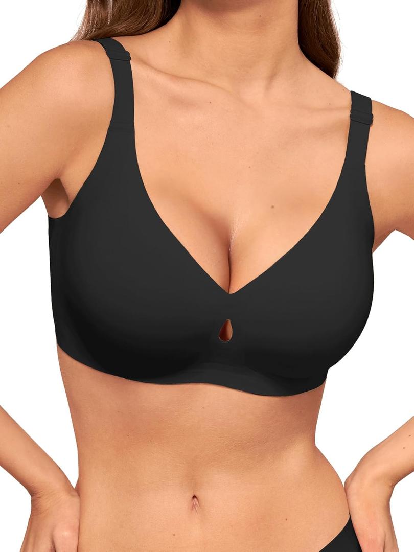 LUCKMEEY Bras for Women No Underwire Wireless Bras - Seamless Push Up Full Coverage Bralettes Comfortable Everyday Bra (Medium, Truffle Black)