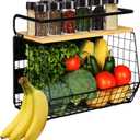 Magnetic Shelf for Fridge with Wood Lid, Fruit Potato and Onion Storage Bins, Pantry Organizers & Storage, Large Container Magnetic Spice Rack for Refrigerator, Kitchen Counter, Cabinet (1, Black)