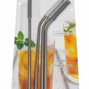 BIOSMART Reusable Stainless Steel Straw Set w/ Silicone Tips & 1 Cleaning Brush 4 Pack