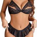 Avidlove Sexy Lingerie for Women Lace Mesh Matching Bra and Panty Sets Bralette 2 Piece Lingerie Set (Black, Small)