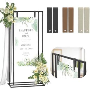 Cathyeen Wedding Welcome Sign Stand, 66”H Adjustable Heavy Duty Easel Stand for Sign with Leather Straps, Welcome to Our Wedding Sign Holder, Metal Display Stand Easels for Signs, Posters (Black)