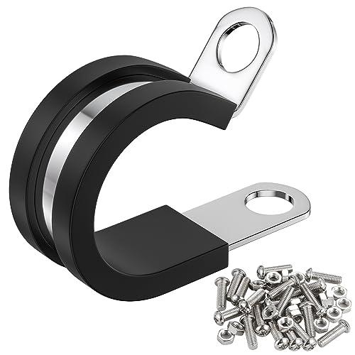 (Pack of 20 Sets) 3/4 Inch Cable Clamps with M6 x 20mm Bolts & Nuts, 304 Stainless Steel Cable Clamps, Insulated Clamp, Hose Clamp, Pipe Clamp and Wire Clamp by RTHIEAI
