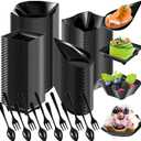 Tessco 800 Pcs Mini Appetizer Plates Set Including 400 Disposable Dessert Plates Assorted Shape 200 Mini Plastic Forks 200 Plastic Spoons for Party(Black,Classic)