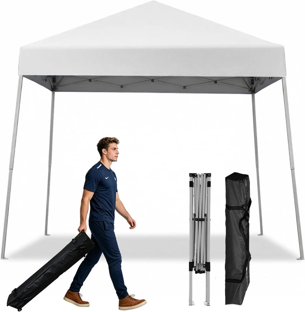 Canopy Tent, 10X10 FT Pop Up Canopy Outdoor Instant Tent Slant Legs with Carrying Bag, Portable Gazebo Shelter for Patio Deck Garden Beach (White)