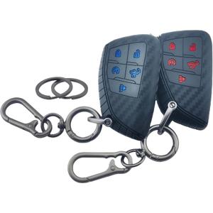 2Pcs Silicone Smart Remote Key Fob for 2022 2023 2024 2025 Chevy Chevrolet Silverado 1500 GMC Sierra 1500 2500HD 3500HD Key Fob Cover 5 Buttons (Black with Red/Blue)