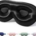 100% Mulberry Silk Sleep Mask for Unisex, 22 Momme 3D Silk Contoured Eye Mask, Breathable Light Blocking Blindfold with Adjustable Strap, Blackout Eye Cover for Travel, Black
