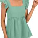 LYANER Women's Summer Sleeveless Peplum Blouse Square Neck Ruffle Strap Babydoll Tank Top (XL)