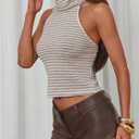 Verdusa Women's High Neck Halter Top Striped Sleeveless Crop Tops Summer Date Night Outfit (S)
