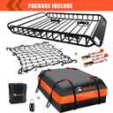 MeeFar Roof Rack Carrier Carrier Basket 51"*36"*5"+Waterproof Bag 15 Cubic Feet(44"*34"*17"),and Cargo Net with Attachment Hooks,Ratchet Straps.200 Lbs Capacity,Universal Rooftop Large Size Roof Rack