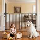 Mumeasy 30" Tall Baby Gate for Stairs, 36.2-55.1" Expandable Hardware Mounted (Drill Needed), Removable No Bottom Bar Dog Gate, Auto Close Wide Walk Thru Safety Gate for Doorways, Pets& Toddlers,Black