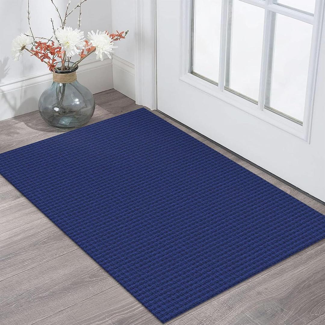 KOZYFLY Indoor Door Mat 2x3 ft Small Area Rugs Washable Front Door Mat Non Slip Rubber Backed Entryway Rug Cotton Entrance Doormat for Front Porch Bathroom Kitchen Bedroom, Royal Blue/Navy