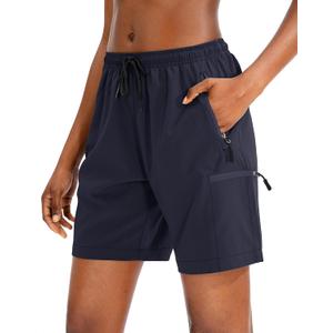 SANTINY Women's 5''/ 7''/9'' Hiking Cargo Shorts Quick Dry Lightweight Summer Shorts for Women Athletic Golf Zipper Pockets (Blue, XL)