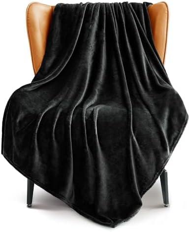 Exclusivo Mezcla Fleece Throw Blanket for Couch, Sofa, 300GSM Super Soft and Warm Blankets, Black Throw All Season Use, Cozy, Plush, Lightweight, 50x60 Inches