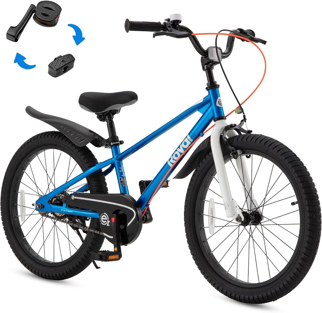 RoyalBaby EZ Kids Bike, 12-20 Inch Balance & Pedal, Safer for Beginners, 20 Inch, Dual Handbrakes