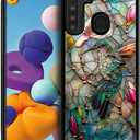 Compatible with Samsung Galaxy A21 Mobile Case Creative Acrylic Back Panel Silicone Protection Grip Specially Designed for Samsung Galaxy A21 3D Stained Flower Looking Hummingbird