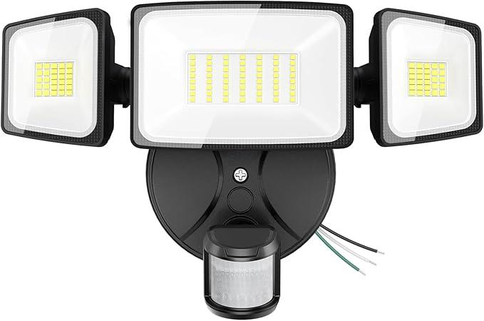 Onforu 75W LED Flood Light Motion Sensor Outdoor, 7000lm Dusk to Dawn Flood Light, Security Light with Three Head, IP65 Waterproof Exterior Floodlight, 6500k Wall Light for Entryway Stairs Yard Garage.4 Packs