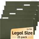 SUNEE Hanging File Folders Legal Size,25 Pack Reinforced Hang Folders, Adjustable 1/5-Cut Tabs, Designed for Bulky Files, Filing Cabinet, Standard Green