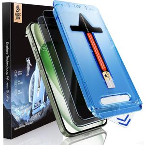 MAGIC JOHN 2 Pack for iPhone 15 Plus 6.7 inch Privacy Glass Screen Protector, Auto Dust-Elimination Installation, Bubble Free, Easy Installation