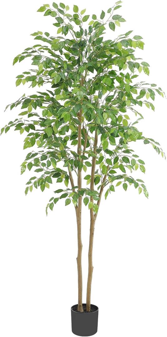 Tall Ficus Tree Artificial6ft(72in) Faux Ficus Tree with Realistic Smooth and Shiny Leaves Fake Trees Indoor Outdoor for Home Office Living Room Bedroom Foyer Porch Decor.