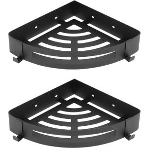 NearMoon Bathroom Corner Shelf Shower Caddy 2 Pack, No Drill 304 Stainless Steel Shower Organizer with 2 Hooks (Matte Black)