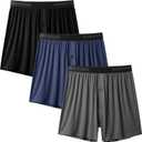 BAMBOO COOL Mens Boxer Shorts Underwear Soft Comfortable Breathable Knit Boxers Short for Men (3 or 5 Pack) (C-navy Blue-gray-black, (3 Pack)