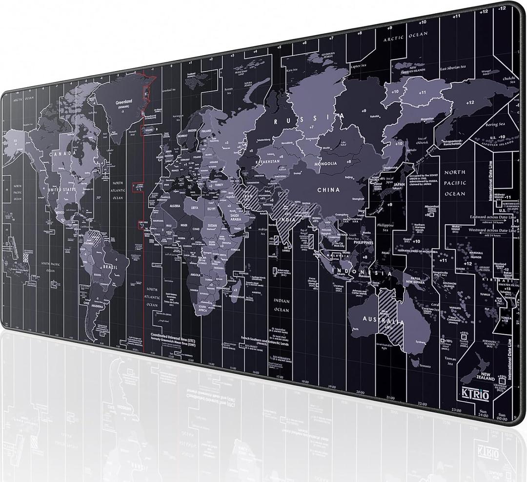 KTRIO Large Gaming Mouse Pad Desk Mat, Superior Micro-Weave Cloth, Non-Slip Rubber Base, Stitched Edges, Water-Resistant, for Gamer, Office & Home, 31.5 x 15.7 Inch, World Map