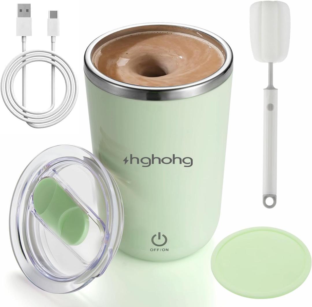 Self Stirring Coffee Mug, 2025 New Automatic Magnetic Stirring Cup, 12Oz, Rechargeable Electric Mixing Cup for Coffee, Milk, Tea,Portable For Travel, Office,School, Gym And Gift (Green)
