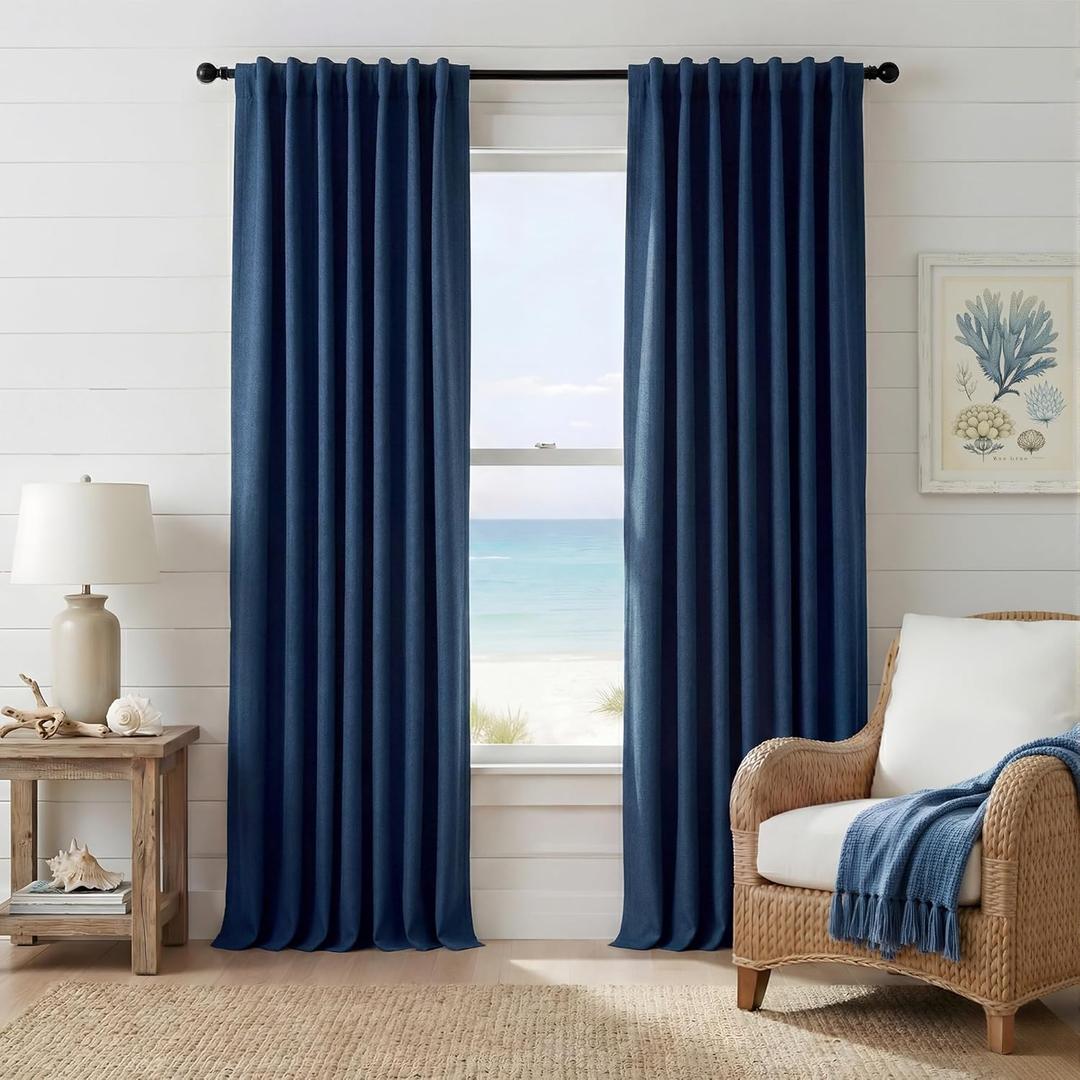 RYB HOME Navy Blue 100% Blackout Curtains for Bedroom 96 inches Long 52 inches Wide, Thermal Insulated &Privacy Assurd Curtains for Boy's Room/Sliding Glass Door/Living Room, 2 Panels