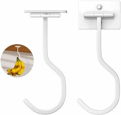 bussdis 2-Pack Under Cabinet Banana Hook - Foldable Magnetic Banana Hangers, Adhesive & Space-Saving, Folds Up When Not in Use, White, for Kitchen, RV, Home, Office