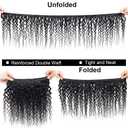 Color 1B Human Hair Kinky-curly Bundles 22 24 26 inch 3 Bundles Double Weft Unprocessed Brazilian Virgin Hair Extensions 10A Grade Natural Color Curly Wave Bundles Silky Soft for Women