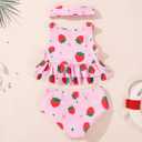 Baby Girl Swimsuit Infant Two Piece Suit with Headband Toddler Bathing Ruffles Bikini Tankini Beach Swimwear 18M-5T (Pink)