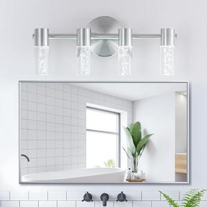 4 Light Bathroom Vanity Light, Brushed Nickel LED Vanity Lighting with Acrylic Shades,3000-6000K Dimmable Bathroom Wall Lamp for Mirror Kitchen Living Room Hallway Cabinet Porch