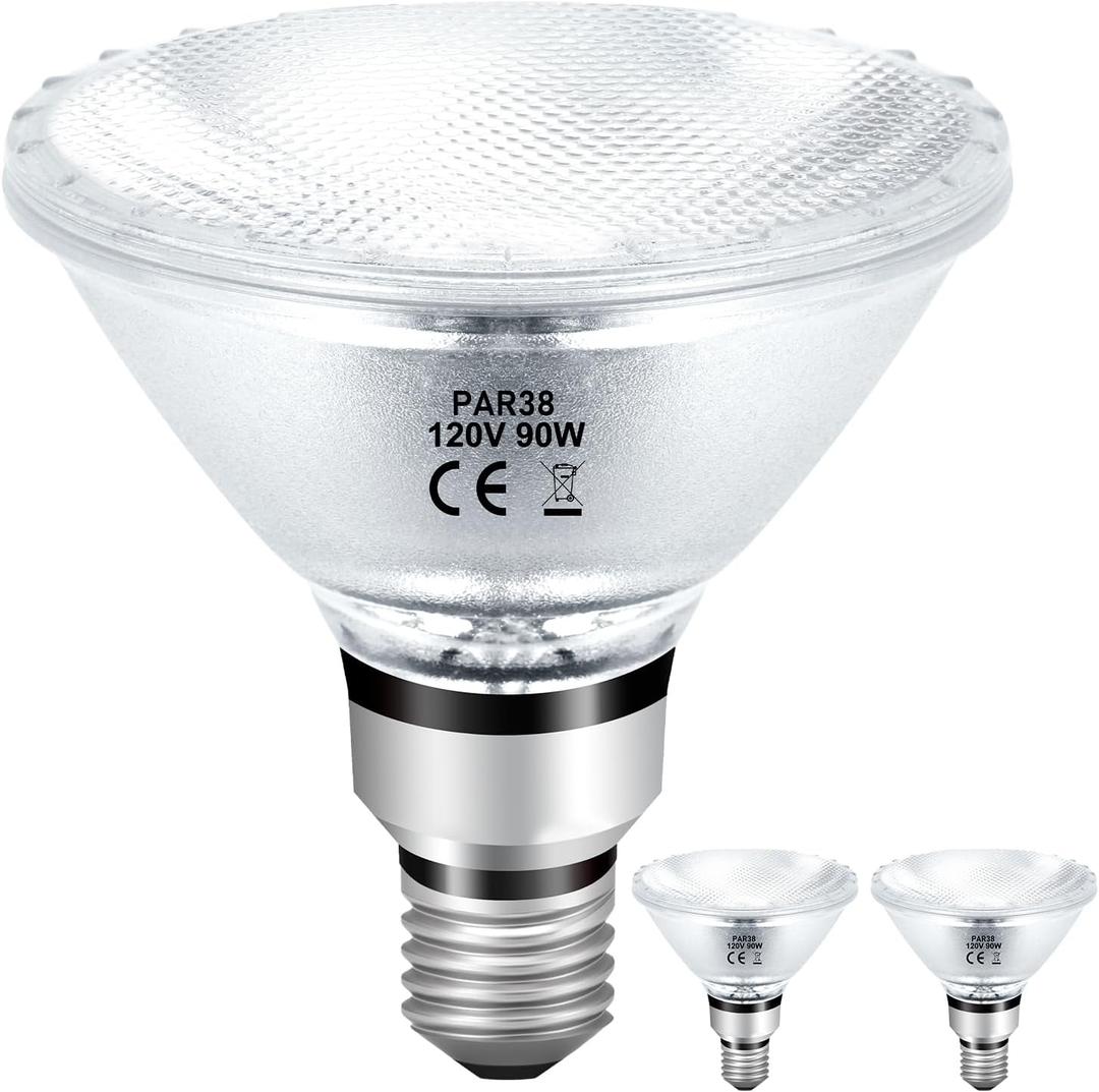 PAR38 Halogen Flood Light Bulbs 90W 120V, 2Pcs PAR38 Halogen Light Bulbs with E26 Base, 2800K Warm White, 4050 Lumens for Indoor and Outdoor