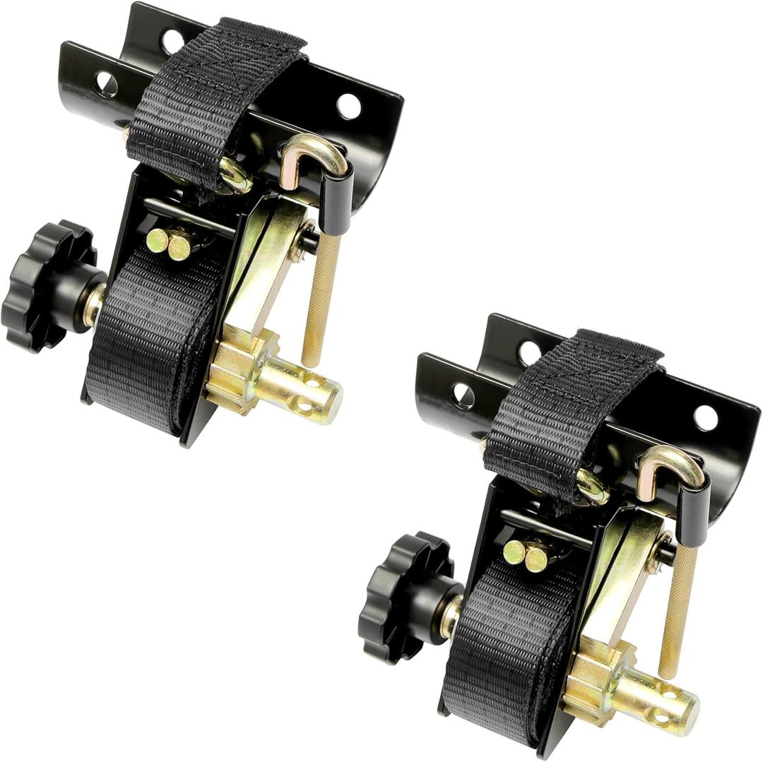 Ladder Rack Ratchet Straps with J-Hook (Pair), 2" Black Round Tube Mount, 1.5" Wide x 7.5' Long Black Retractable Ratchet Tie Down Strap Roof Rack, 500 lbs Load Heavy Duty,Cargo Buckle Rack Lock Strap