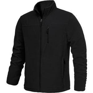 Men's Fleece Jacket Full Zip Lightweight Outerwear Jackets Multi-Pockets Soft Warm Winter Coats for Hiking Travel (X-Large, Black)