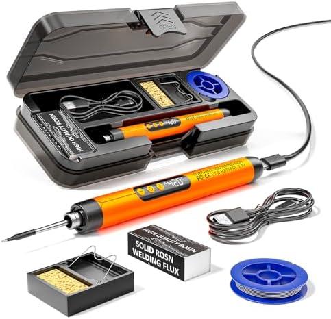 Cordless USB Rechargeable Portable Soldering Iron, 3-speed Temperature Adjustable, Heating Core, Soldering Iron Cord, Rosin, Soldering Iron Stand, Storage Case, Gray