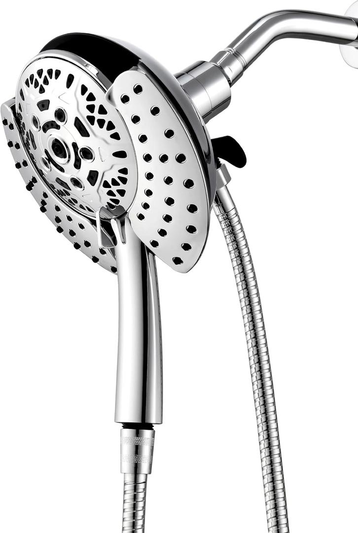 Shower Head with Handheld High Pressure: INAVAMZ Hand Held Shower Head & Rain Shower Head 2-IN-1 Shower Head with 59" Rotatable Stainless Steel Hose, Shower Trim Systems (15391-1.8 GPM California, Silver)