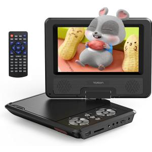 YOTON 9.5" Portable DVD Player for Kids and Car, 7.5" Swivel HD Screen, Upgraded Dual Speakers, 6-Hour Working Time, Support Sync Screen to TV, Support SD Card/USB/Multiple Disc Formats (Black)