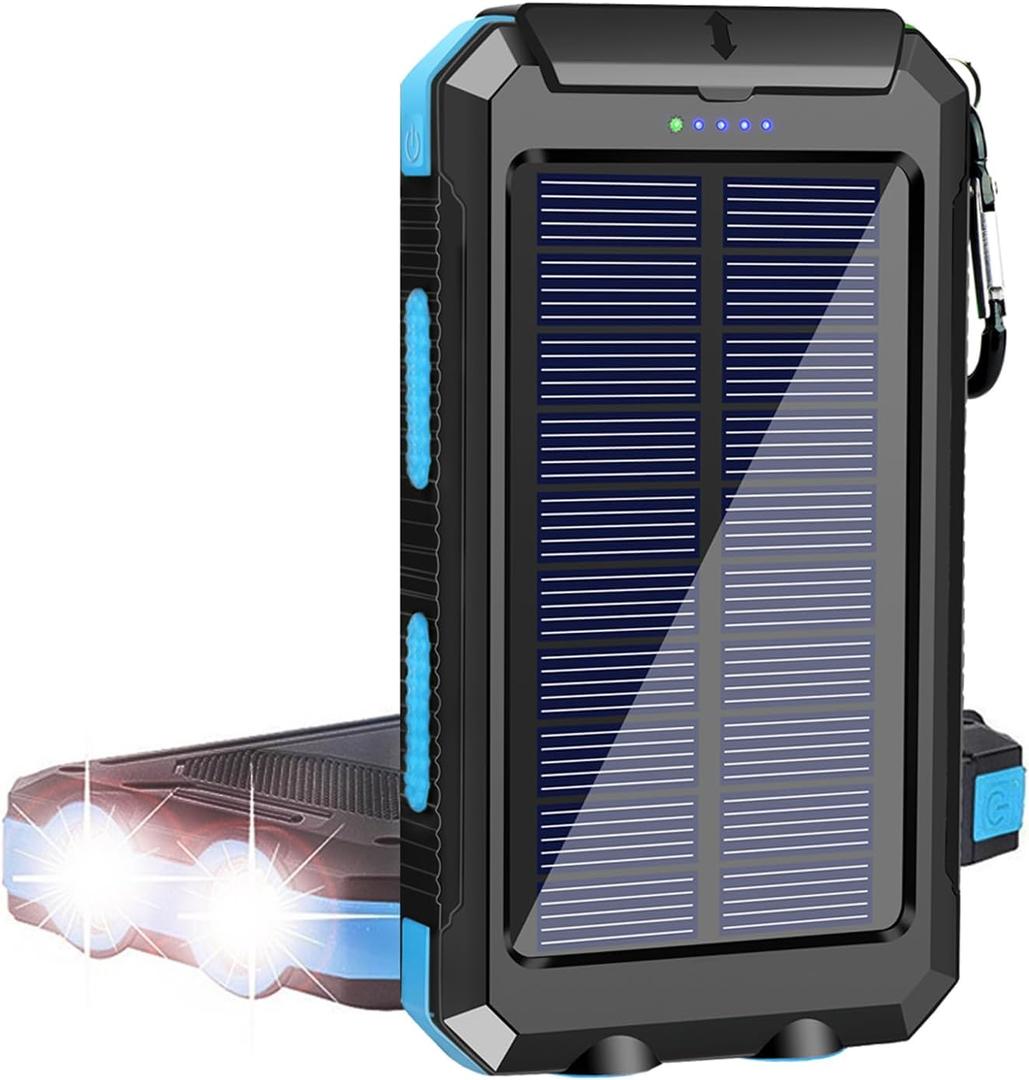 YELOMIN Solar Power Bank, 38800mAh Portable Solar Charger, Waterproof Battery Pack Outdoor External Backup Power Charger Dual USB 5V Outputs/LED Flashlights, Perfect for Camping Travel (Blue)