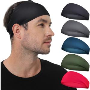 Sports Headbands for Men and Women,4 or 5Pack,Mens sweatbands for Moisture Wicking,Suitable for Fitness,Running,Cycling (One Size, (5pack):Black,Dark gray,Dark blue,Green,Red)