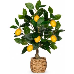 Oairse Artificial Potted Plants 17.3 inches Small Fake Lemon Tree Artificial Lemons Citrus Tree with Woven Pot Faux Plants Indoor Lemon Decorations for Home,Office, Living Room Table, Desk