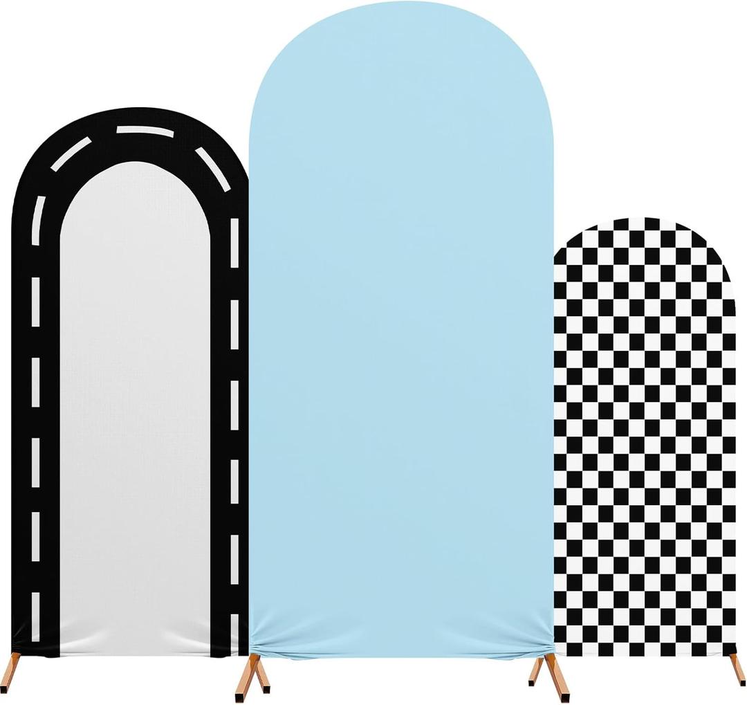 Mindsoft Fast Party Arch Backdrop Cover Set of 3 Racing Theme Arch Covers Spandex Stretch Backdrop Stand 4ft, 5ft, 6ft for Wedding Birthday Banquet Ceremony Decoration(Blue)