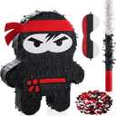 Karate Ninja Piata Ninja Birthday Party Supplies with Piata Stick Confetti and Blindfold, Warrior Birthday Party Decor for Adults Game Black(16.5 x 13 x 3 Inch,Stylish Style)