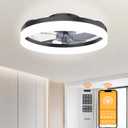 19.7" Black Modern Ceiling Fan with Light and Remote, Dimmable, 3000k-6000k 6CCT, 6 Winds Speeds, Flush Mount, Low Profile, Bladeless Ceiling Fan for Bedroom