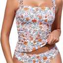 Tankini Swimsuits for Women Swimwear Ruffle Square Neck High Waisted Tummy Control Two Piece Swimsuit Vintage Bathing Suit (S)