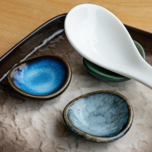 Small Ceramic Spoon Rest 2PCS for Coffee Tea Spoon Kitchen Counter Dining Table Decor, Stable Glaze Sauce Tray Porcelain Utensil Spoon Holder for Stove Top Coffee Bar Easy Clean (Orbicular-1)